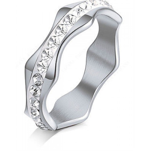 9221 Stainless Steel Silver Rings For Women  CZ Wave Shape Fashion