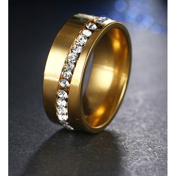 9224 Stainless Steel Gold Rings For Women Slash A Line Of CZ 9224 Stainless Steel Gold Rings For Women Slash A Line Of CZ
