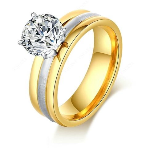 9231 Stainless Steel Rings For Women &Men Gold Plated Brilliant CZ Diamond ring