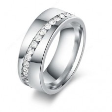9236 Stainless Steel Rings For Women & Men Slash A Line Of CZ Diamond ring