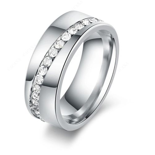 9236 Stainless Steel Rings For Women & Men Slash A Line Of CZ Diamond ring