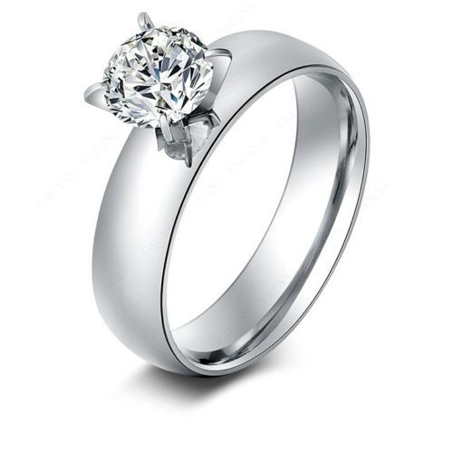 9241 Stainless Steel Rings For Women & Men With Shining CZ Diamond