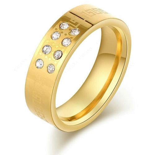 9258 Stainless Steel Rings For Women & Men 8 CZ Diamond On Gold Plated ring