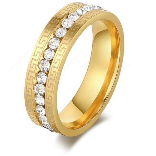 9262 Stainless Steel Ring Women Gold Plated Double Side Pattern With CZ Diamond