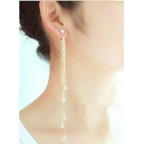 #1195 New fashion tassel long cocktail linear long drop earrings
