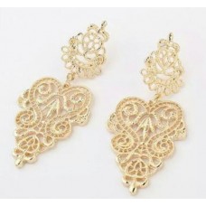 #1197 Hollow Women Silver Gold Leaflike Long Bohemian Pierced Dangle Earrings
