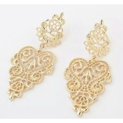 #1197 Hollow Women Silver Gold Leaflike Long Bohemian Pierced Dangle Earrings
