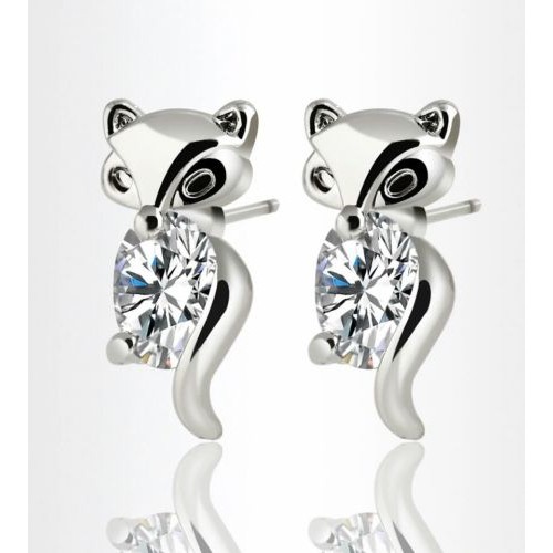 #1200 Luxury Crystal  Cute Fox Ear Cz Jewelry Silver Plated Stud Earring