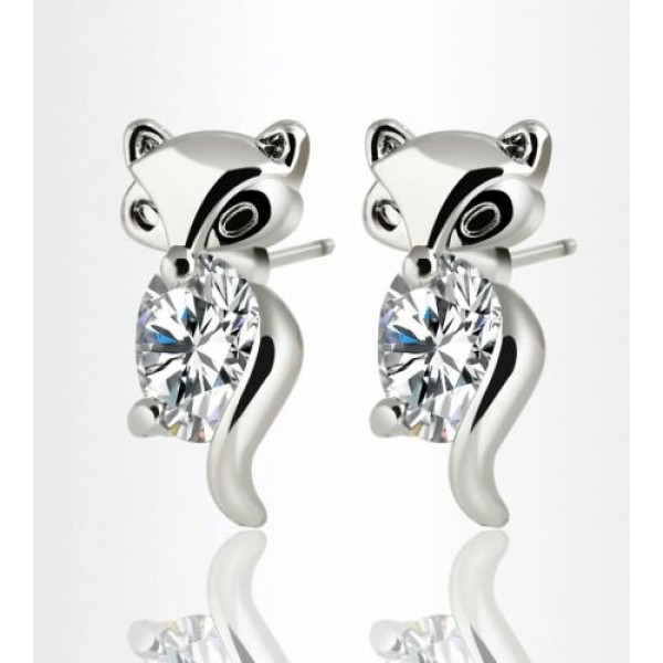 #1200 Luxury Crystal Cute Fox Ear Cz Jewelry Silver Plated Stud Earring #1200 Luxury Crystal Cute Fox Ear Cz Jewelry Silver Plated Stud Earring