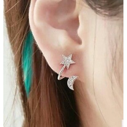 #1201 Rhinestone Five-pointed Star Moon Earrings