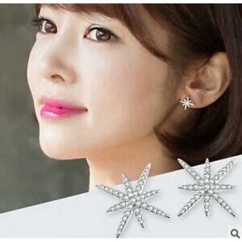 #1202 Luxury Elegant Octagonal Star Paragraph Gold And Silver Rhinestone Earring