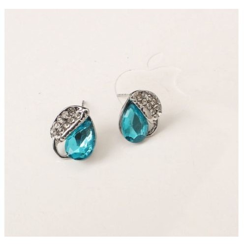 #1203 Fashion Personality Droplets Blue Leaf Earrings