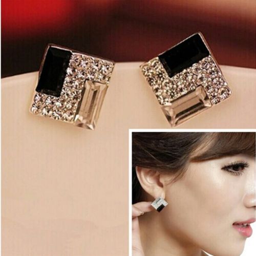 #1217 New Women's Fashion Geometric Square Black Temperament Stud Earring