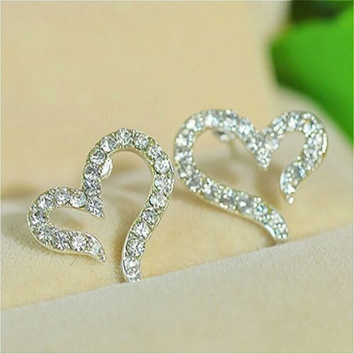 #1227 New Fashion Vintage Plated Small Love Rhinestone Stud Earrings