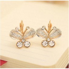 #1233 New Korea Style Clear Wing Rhinestones Purple Bow Butterfly Stud Earrings