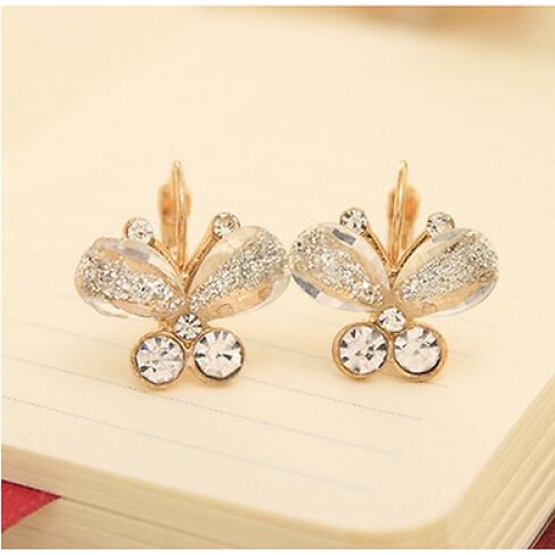 #1233 New Korea Style Clear Wing Rhinestones Purple Bow Butterfly Stud Earrings