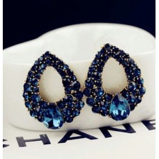 #1235 Hot Sale Women's Luxury Temperament Blue Crystal Waterdrop Stud Earrings