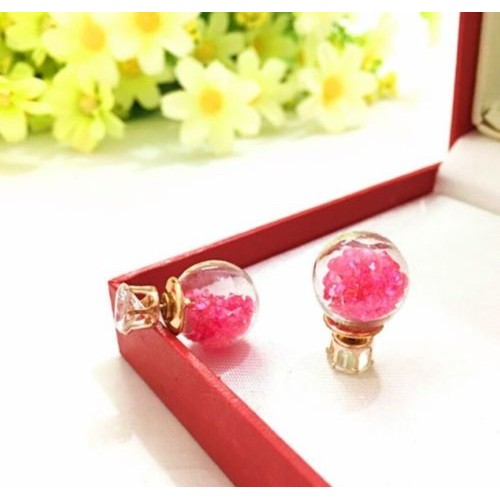 #1251 Flowers Crystal stud earring double imitation pearl side Summer earrings