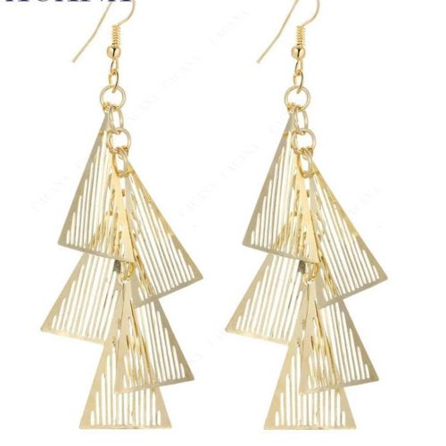 #1256  Long Earrings With 5 Hollow Triangle For Women