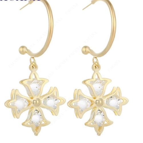 #1257  Dangle Long Earrings For Women Cross Flower With CZ  Bijouterie Earrings