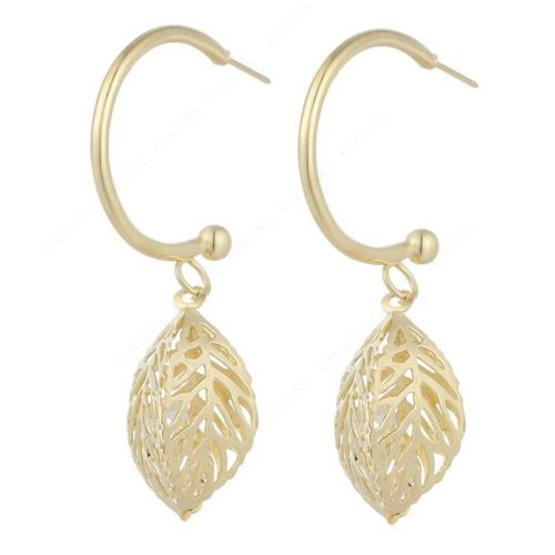 #1258 Dangle Long Earrings For Women CZ  3-Dimensional Leaves Earrings