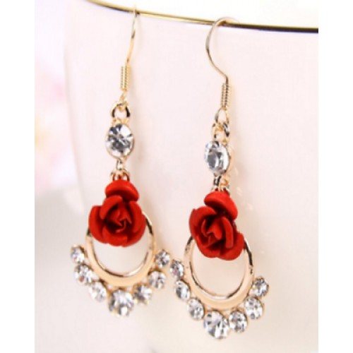 #1261 Fashion Jewellery Chic Red Rose Hook Earring
