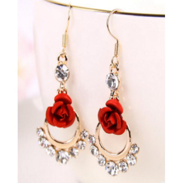 #1261 Fashion Jewellery Chic Red Rose Hook Earring #1261 Fashion Jewellery Chic Red Rose Hook Earring