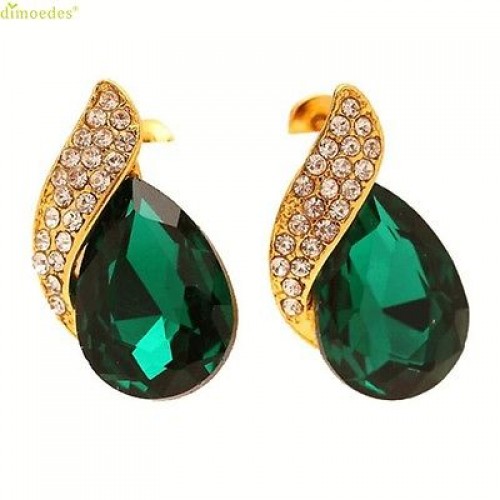 #1263 Fashion Jewelry Chic Crystal Green Stud Earrings For Women
