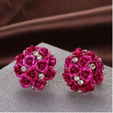 #1268 Girls Elegant Rose Flower Crystal Rhinestone Ear Stud Wedding Earring