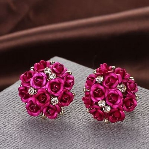 #1268 Girls Elegant Rose Flower Crystal Rhinestone Ear Stud Wedding Earring