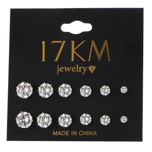 #1274 6 Pair/ set Punk Accessories Crystal Round Stud Earrings Set For Women