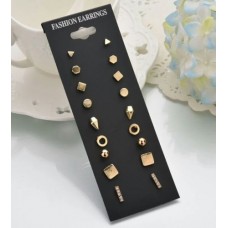 #1276 9 Pair Fashion Punk Accessories Golden Crystal Stud Earrings Set