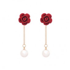 #1277 Rose Flower Simulated Pearl Pendant Luxurry Drop Long Dangle Earring