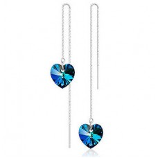 #1280 Heart Love Long Earrings For Women jewellery Blue Crystal Silver Color