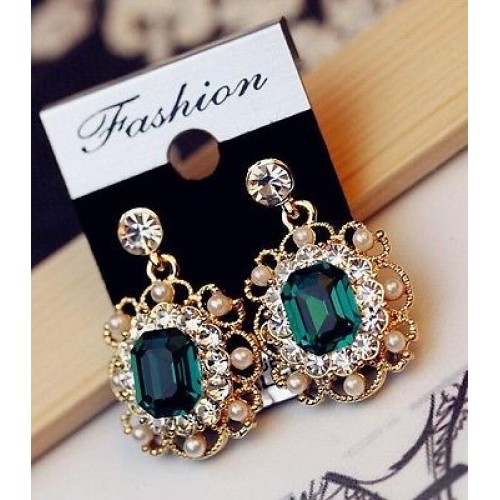 #1285 Green Charm Fashion Pearls Dangle Drop Earring