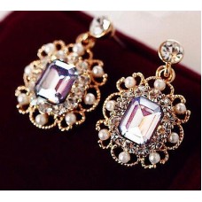 #1286 White Clear Charm Fashion Pearls Dangle Drop Earring