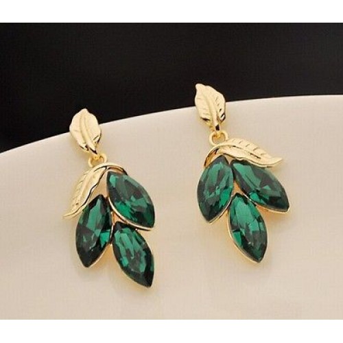 #1288  European fashion jewelry noble super flash green leaf imitation gemstone