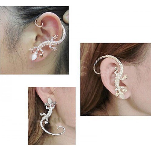 #1295 1 pc Silver Korean jewelry nightclub earhook imitation gecko Lizard