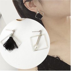 #1303 asymmetry tassel pearl square simple minimalist earrings