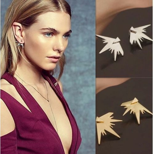 #1307 Personality Design Lightning  Silver Art Triangle Geometric Earrings