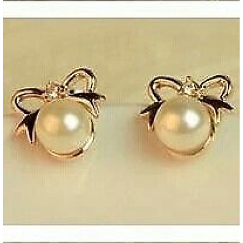 #1308 Korean fashion personality cute bow imitation pearl earrings