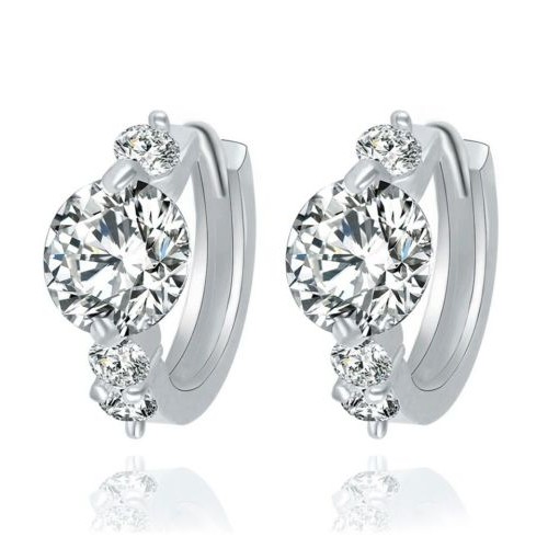 #1309 New Charm Brincos Round Crystal Gold  Silver Earrings Heart Zircon Earring