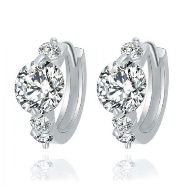 #1309 New Charm Brincos Round Crystal Gold  Silver Earrings Heart Zircon Earring