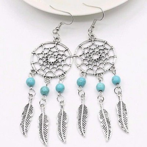 #1318   Vintage silver plated Dream catcher earring gift for women girl