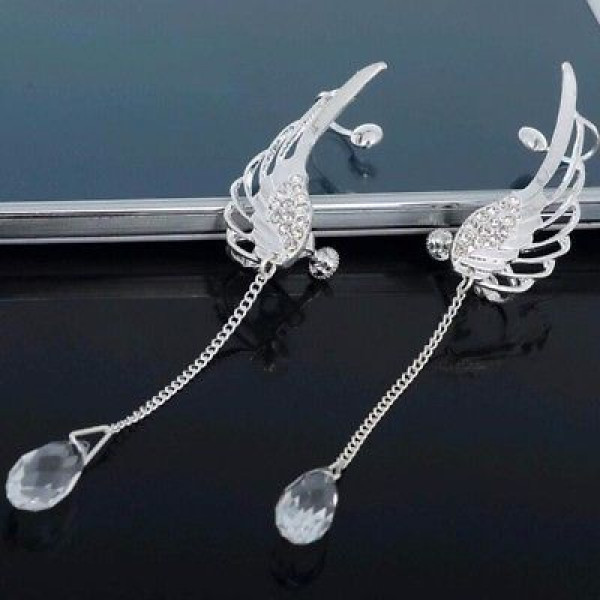 #1319 1PC Silver Plated Angel Wing Crystal Earrings Drop Dangle Ear Stud #1319 1PC Silver Plated Angel Wing Crystal Earrings Drop Dangle Ear Stud