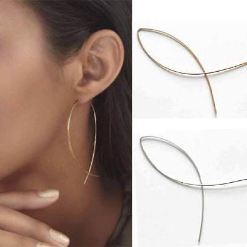 #1328   1 Pair Punk Simple Long Wire Fish Stud Earrings Curved Line Alloy Brinco