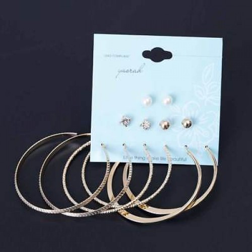 #1329   6 Pairs/Set Gold Punk Crystal Stud Earrings For Women Men Vintage boh