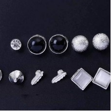 #1331    6Pcs/Set New Fashion Silver Color Ball Crystal Stud Earrings For Women