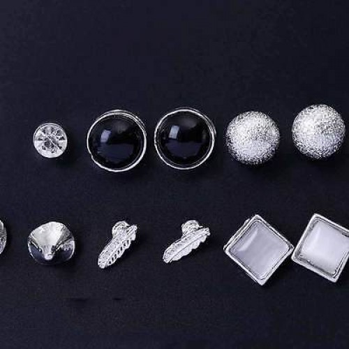 #1331    6Pcs/Set New Fashion Silver Color Ball Crystal Stud Earrings For Women