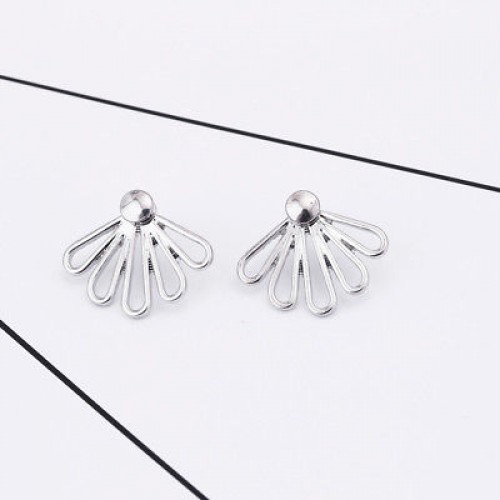 #1340 2017 Silver hollow front and rear earrings 5 petals smooth combination